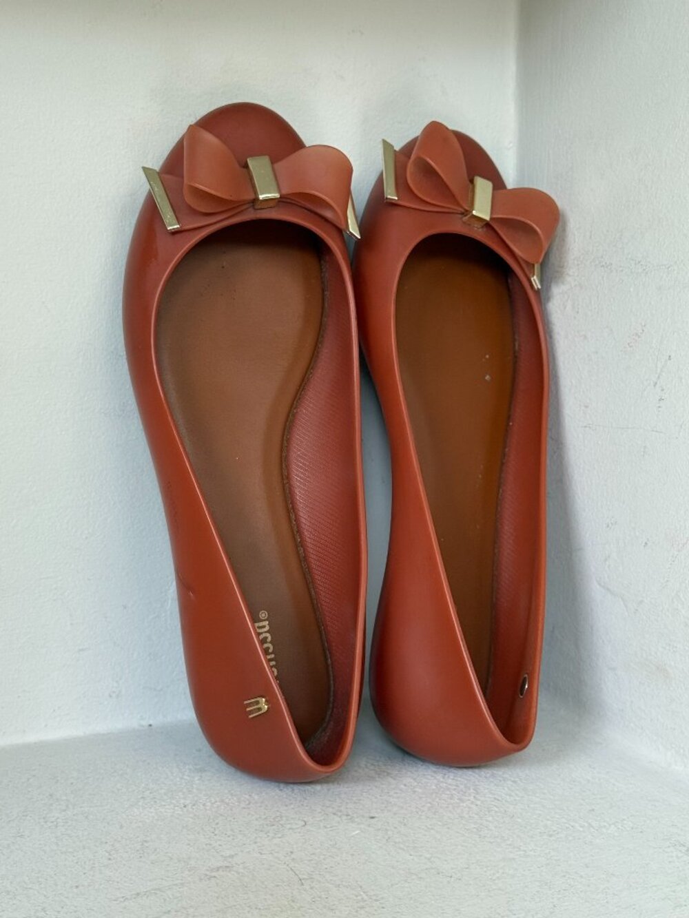 Melissa Bow Ballet Flats EU 38 Rust Terracotta Gold Jelly Shoes